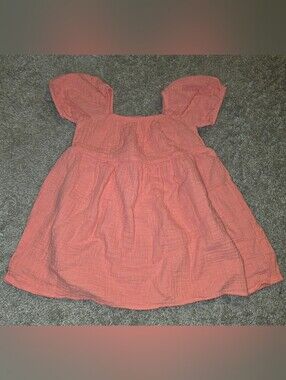 Wonder Nation Girls' Coral Pink Puff-Sleeve Dress